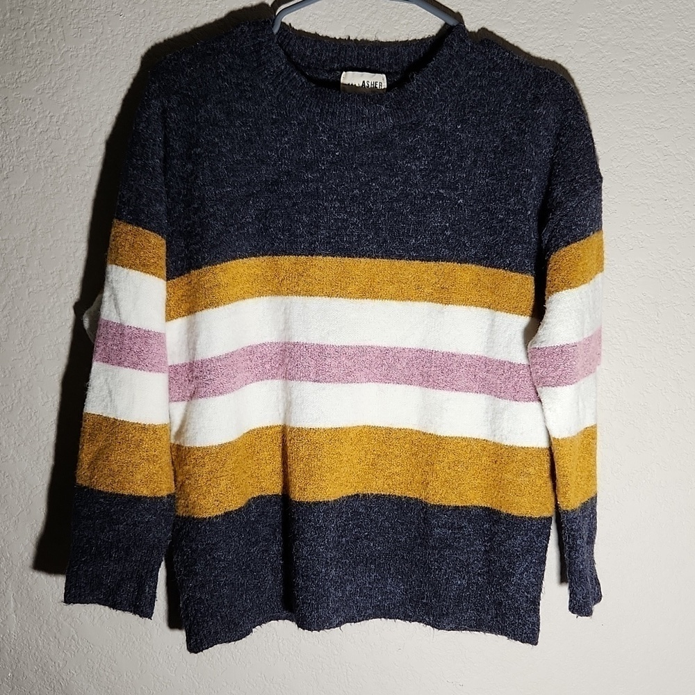 Emma Asher Womens Sweater Size M Color Blocking Gold White Gray